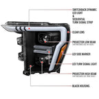 2021-2025 Ford F-150 Projector Headlight w/ Switchback Sequential Turn Signal LED Bar (Black Housing / Clear Lens) image 2