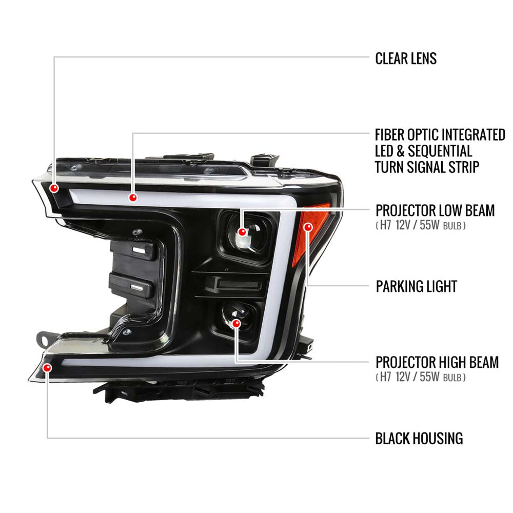 2018 - 2020 Ford F-150 LED C-Bar Projector Headlights w/ Switchback Sequential Turn Signal Lights/Black Housing image 1