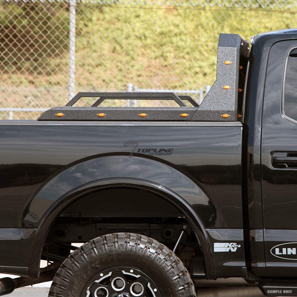 Universal Adjustable Truck Bed Chase Rack Roll Bar with Side Rails Handle &amp; 3rd Third Brake Light &amp; 2x LED Work Lamps Bars &amp; 14x Amber Side Marker For Pickup BlackTextured image 1