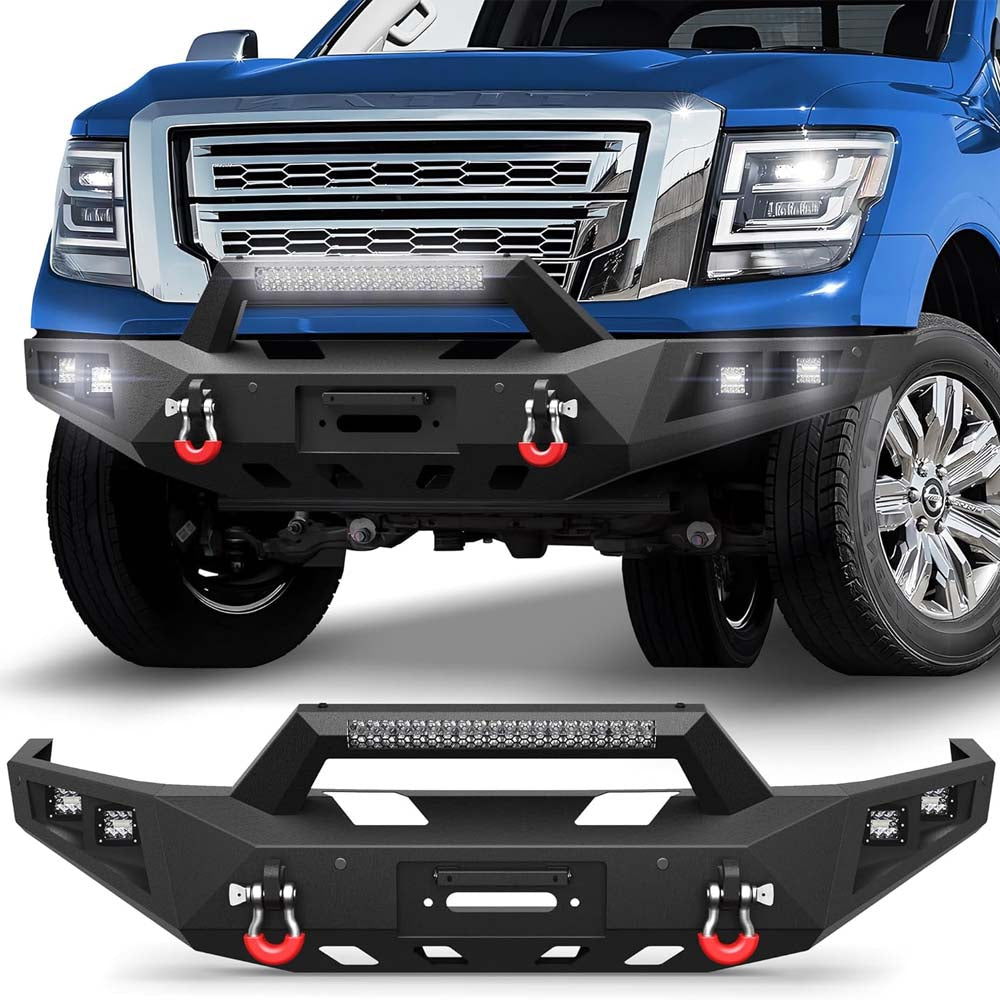 2016 - 2024 Nissan Titan XD Full Width Front Bumper - With Winch Plate, LED Lights, D-rings image 6