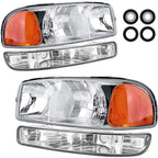 Headlight Assembly 1999-2006 GMC Sierra 1500 2500 3500 / 00-06 GMC Yukon Chrome Housing Crystal Clear Lens image 0