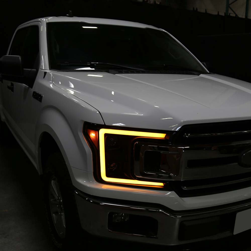 2018 - 2020 Ford F-150 LED C-Bar Projector Headlights w/ Switchback Sequential Turn Signal Lights/Black Housing image 9