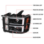 2007-2013 GMC Sierra / 2007-2014 Sierra 1500HD 2500HD 3500HD / 2009-2013 Sierra 1500 Hybrid Dual LED C-Bar Projector Headlights (Matte Black Housing/Clear Lens) image 3