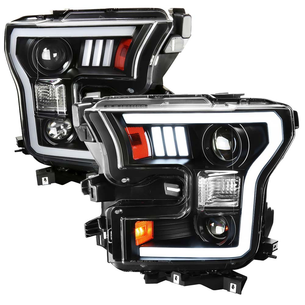 2015 - 2017 Ford F-150 LED Bar Projector Headlights - (Matte Black Housing/Clear Lens) image 0