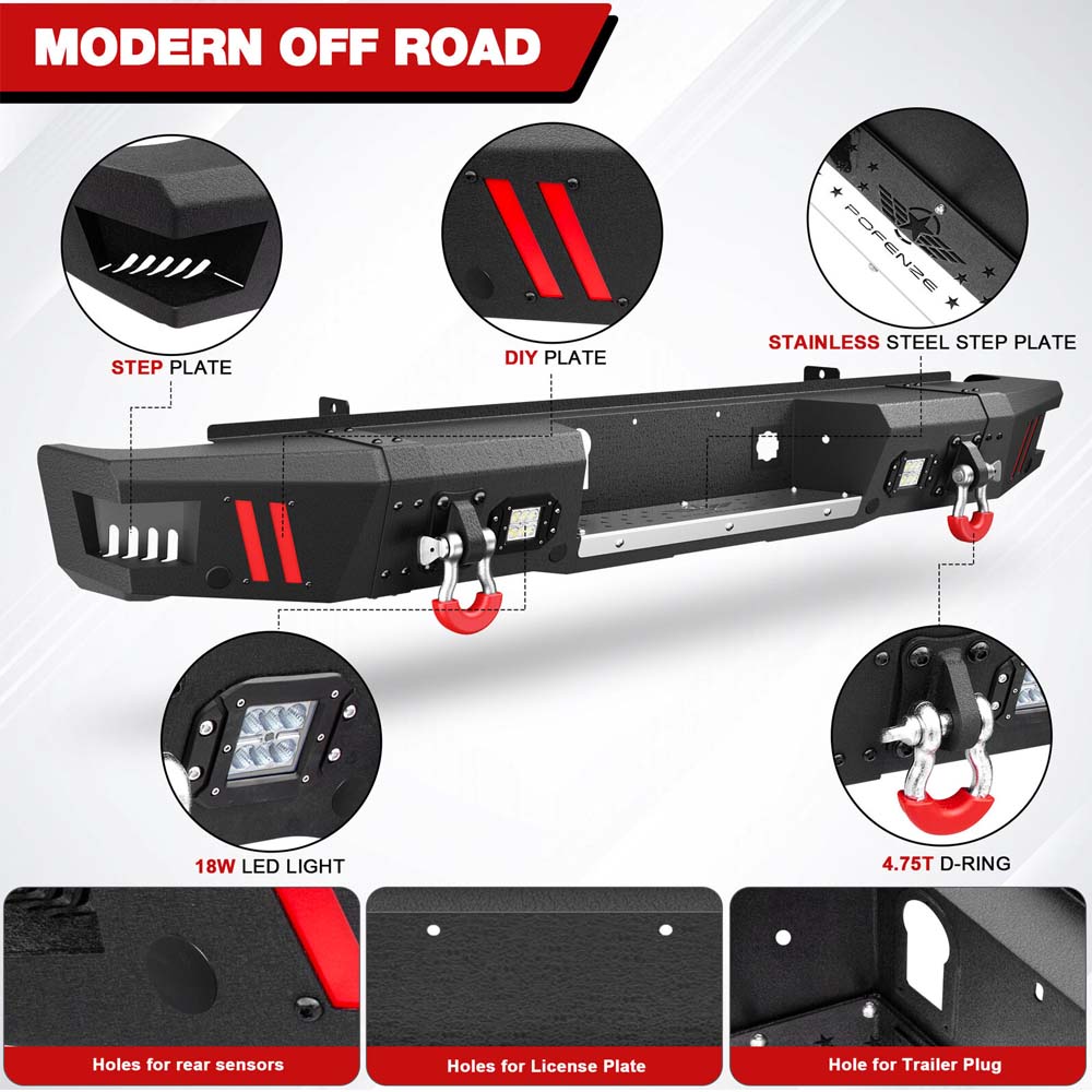 2015 - 2019 GMC Sierra Chevrolet Silverado 2500 3500 Steel Rear Bumper W/ LED Lights image 2