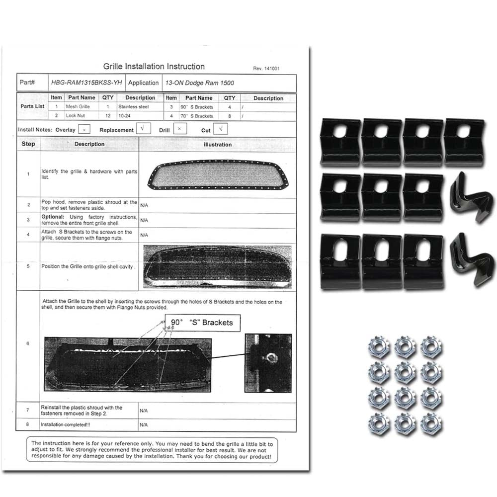 Grille Mesh Rivet Style Insert Black Compatible with Dodge Ram 1500 2013-2018 image 3