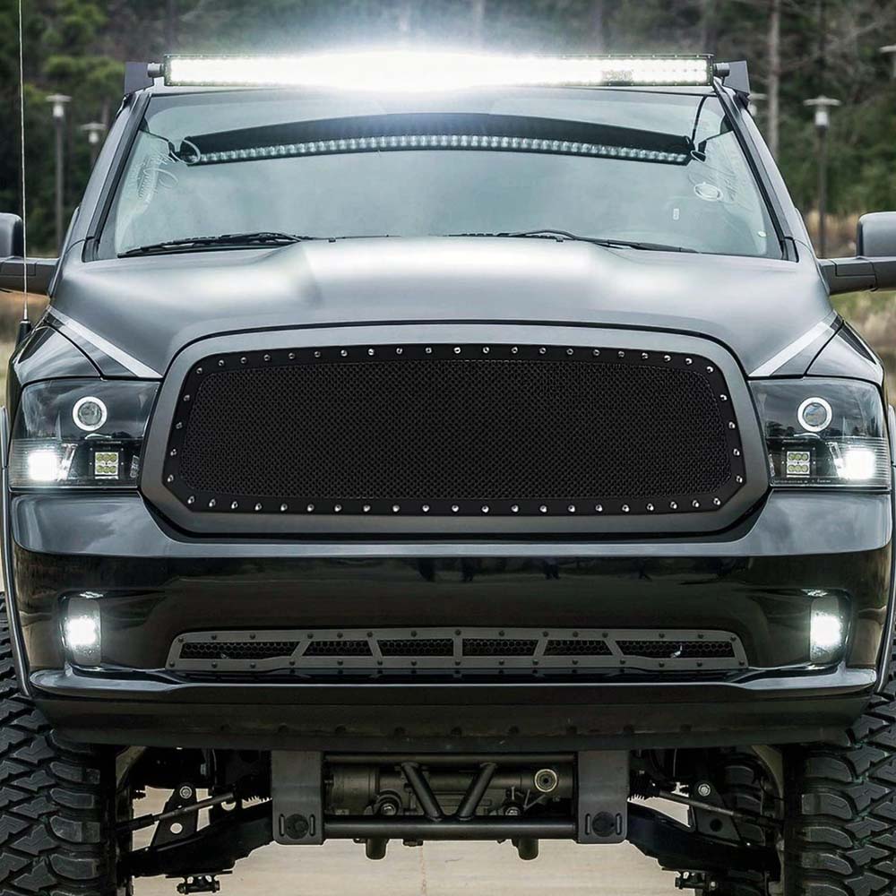 Grille Mesh Rivet Style Insert Black Compatible with Dodge Ram 1500 2013-2018 image 1