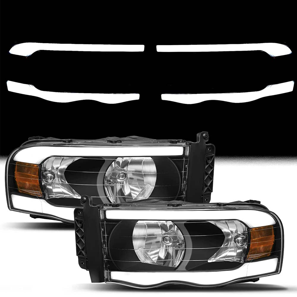 Headlight Assembly Compatible with 2002-2005 Dodge Ram 1500 2500 3500 w/ LED DRL Black Housing Headlamps image 2