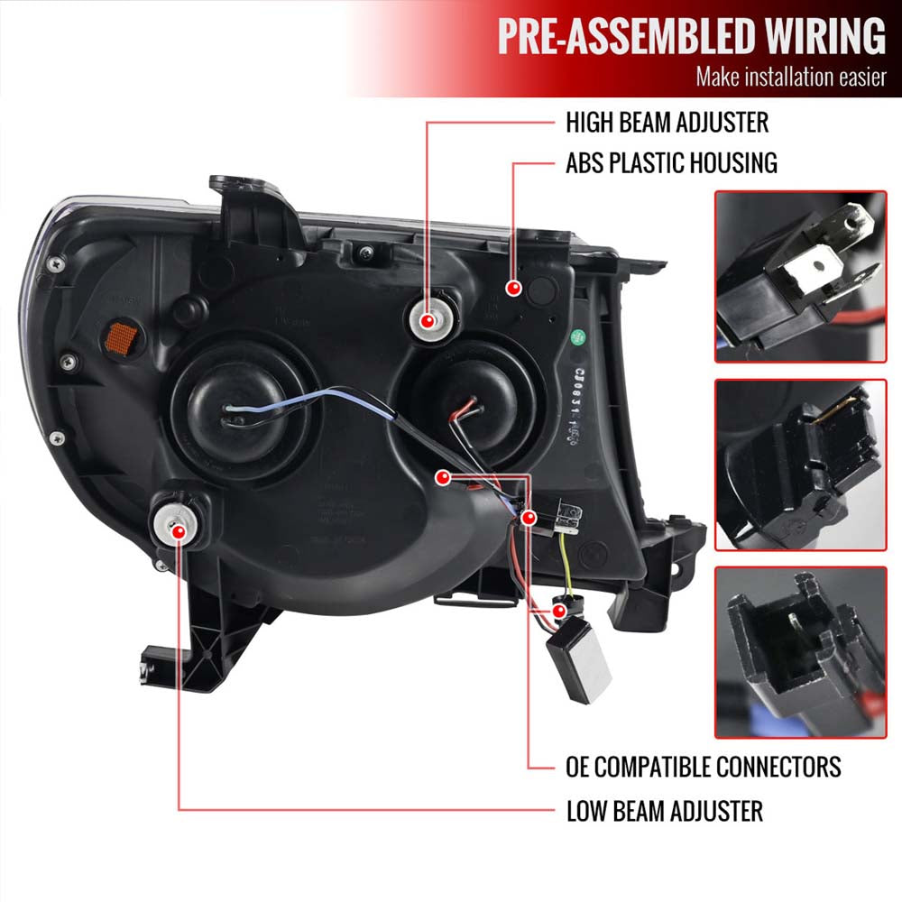 2005 - 2011 Toyota Tacoma LED Bar Projector Headlights w/ Sequential Turn Signal Lights (Matte Black Housing/Clear Lens) image 5