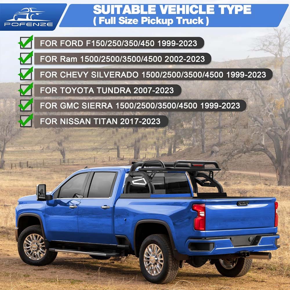 Truck Roll Bar with Basket Heavy Duty Sport Bar Chase Rack for Full Size Trucks image 2