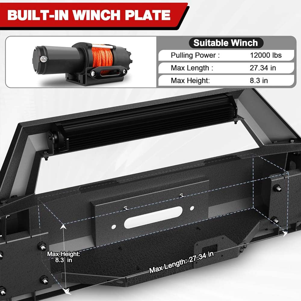 2009 - 2012 Dodge RAM 1500 Full Width Front Bumper - With Winch Plate, LED Lights, D-rings image 5