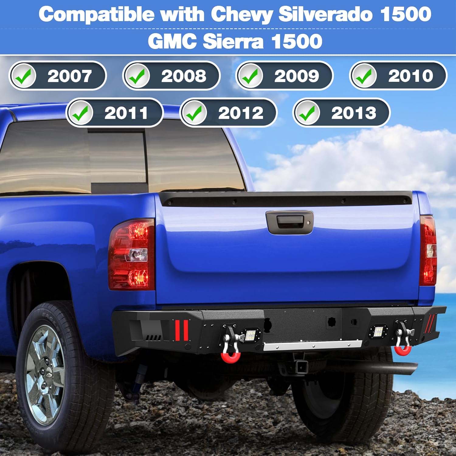 2007 - 2013 Silverado 1500 / Sierra 1500 Truck Rear Bumper with LED Lights image 6