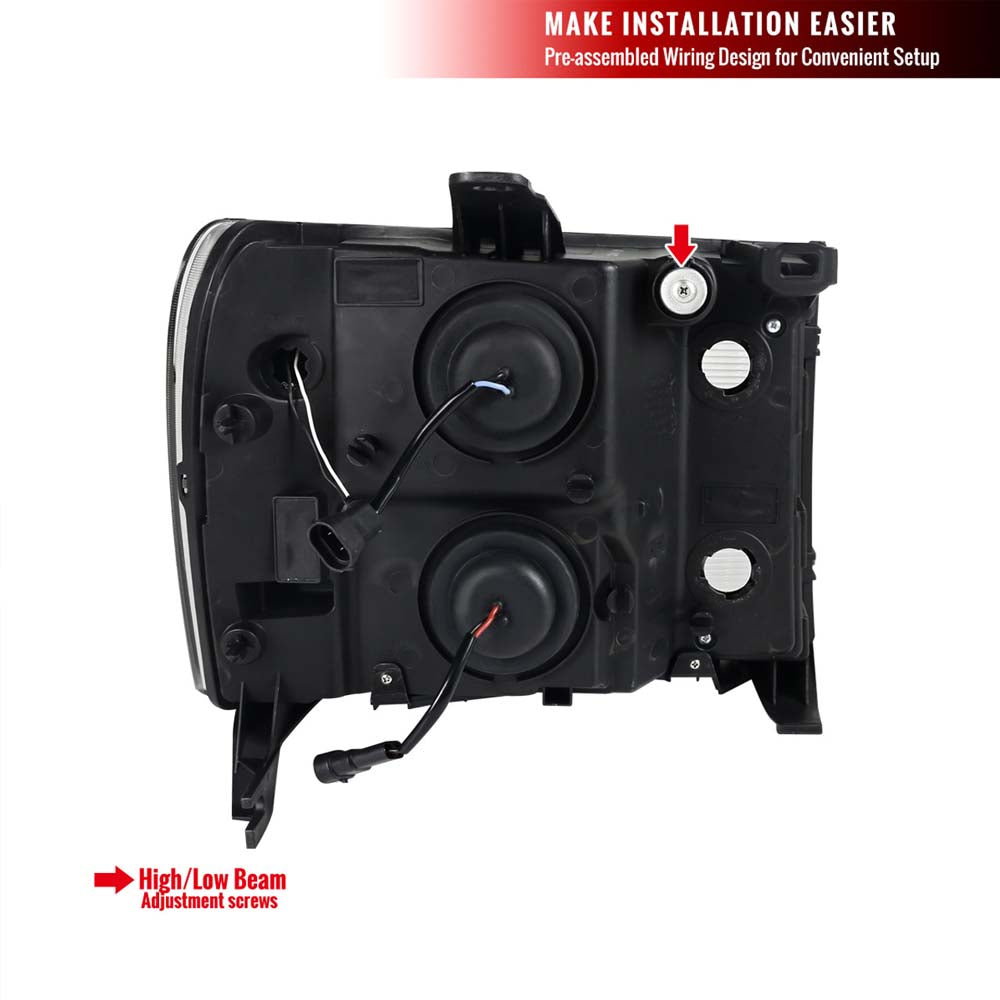 2007-2013 GMC Sierra / 2007-2014 Sierra 1500HD 2500HD 3500HD / 2009-2013 Sierra 1500 Hybrid Dual LED C-Bar Projector Headlights (Matte Black Housing/Clear Lens) image 2