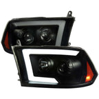 2009-2018 Dodge RAM 1500 / 2019-2021 RAM Classic/ 2010-2018 RAM 2500 3500 Switchback Sequential LED C-Bar Projector Headlights (Black Housing/Smoke Lens) image 0