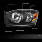 Assembly Compatible with 2006-2008 Dodge Ram 1500 / 2006-2009 Dodge Ram 2500 3500 Black Housing image 1