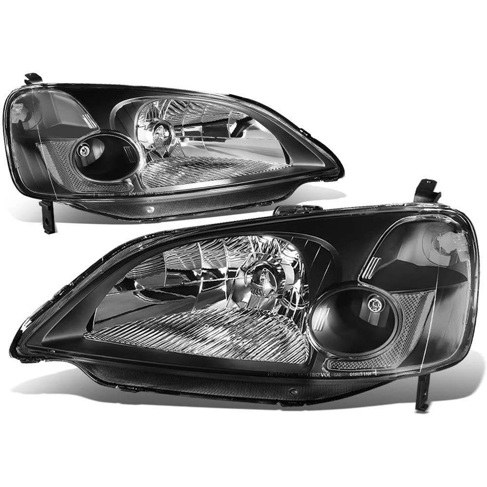 2001-2003 Honda Civic Headlight Assembly Black Housing image 0