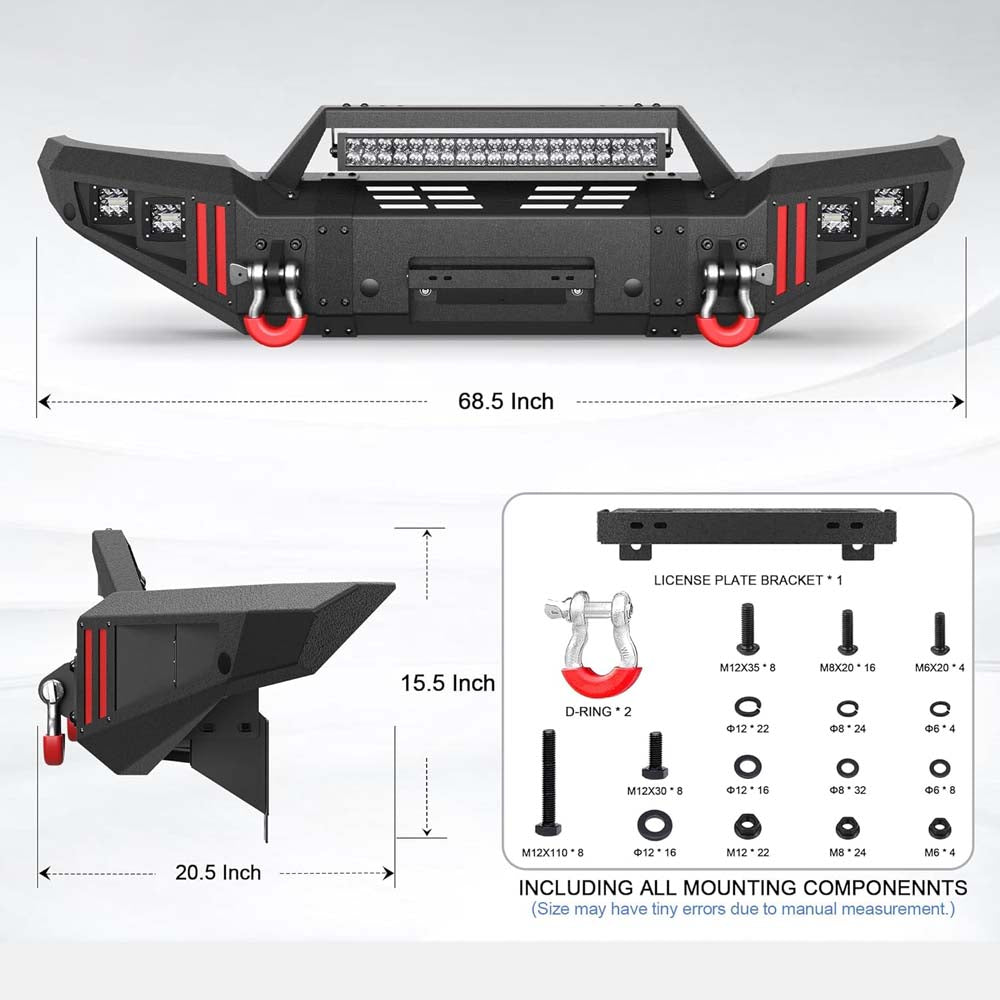 Tacoma Front Heavy Duty Steel Offroad Bumper w/ Winch Plate, Lights, D-rings for 2005 - 2015 Tacoma 2nd Gen Pickup Trucks image 3