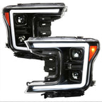 2018 - 2020 Ford F-150 LED C-Bar Projector Headlights w/ Switchback Sequential Turn Signal Lights/Black Housing image 0