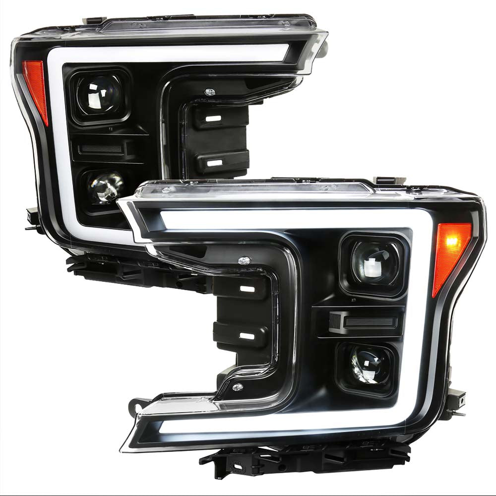 2018 - 2020 Ford F-150 LED C-Bar Projector Headlights w/ Switchback Sequential Turn Signal Lights/Black Housing image 0