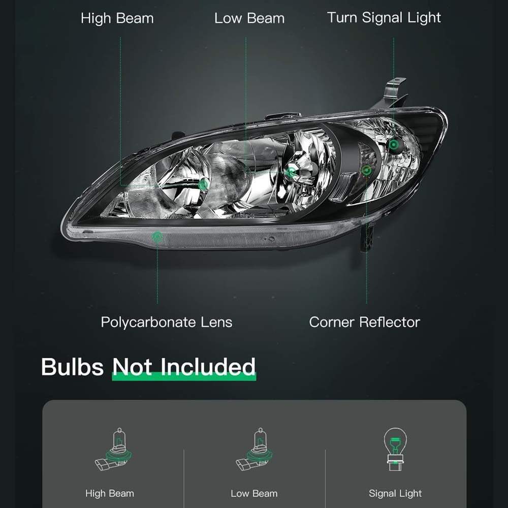 2004-2005 Honda Civic Headlight Assembly  Black Housing Clear Lens image 1