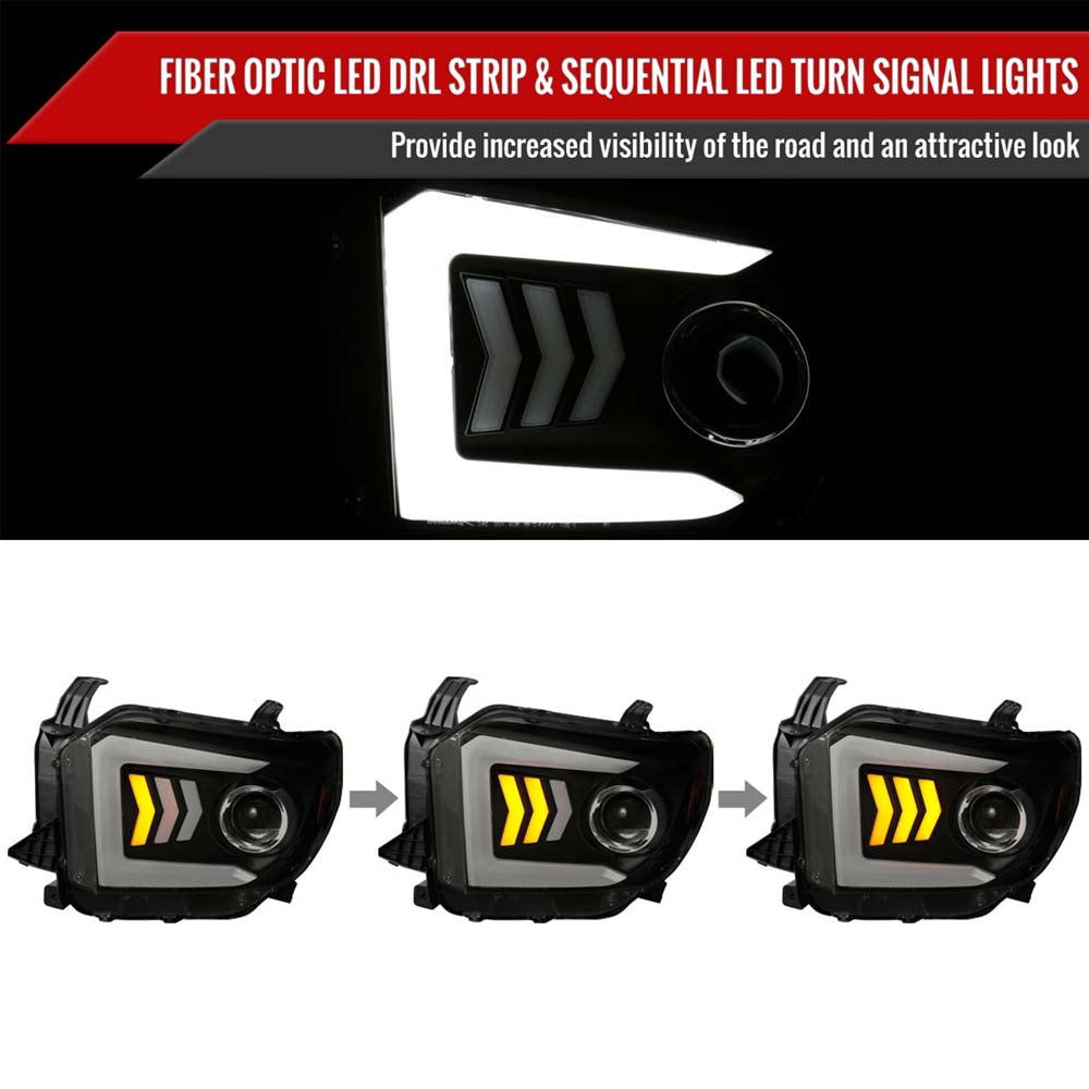 2014 - 2021 Toyota Tundra LED C-Bar Projector Headlights w/ Sequential Arrow Turn Signals (Black Housing/Smoke Lens) image 1