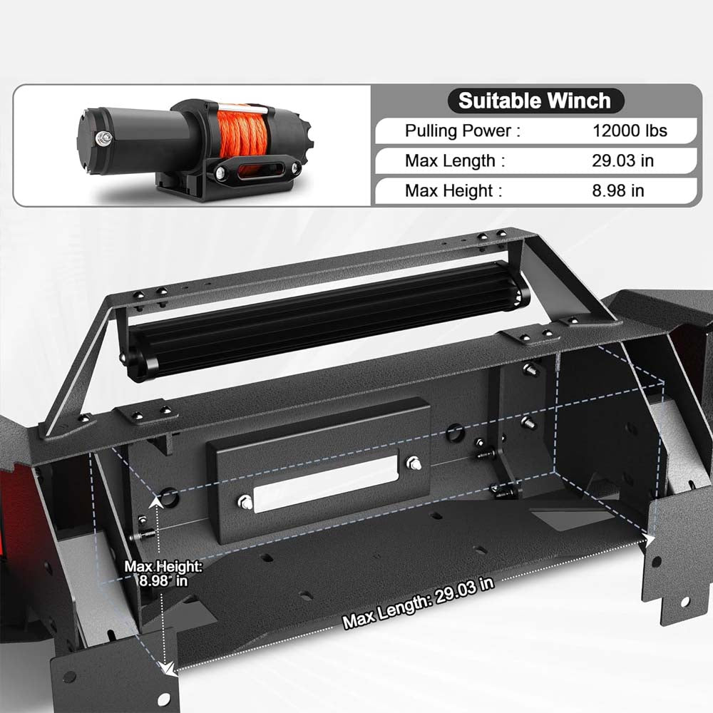 Tacoma Front Heavy Duty Steel Offroad Bumper w/ Winch Plate, Lights, D-rings for 2005 - 2015 Tacoma 2nd Gen Pickup Trucks image 6
