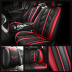 Universal 5 Seat Car Seats Cover Black Red PU Leather Waterproof image 1
