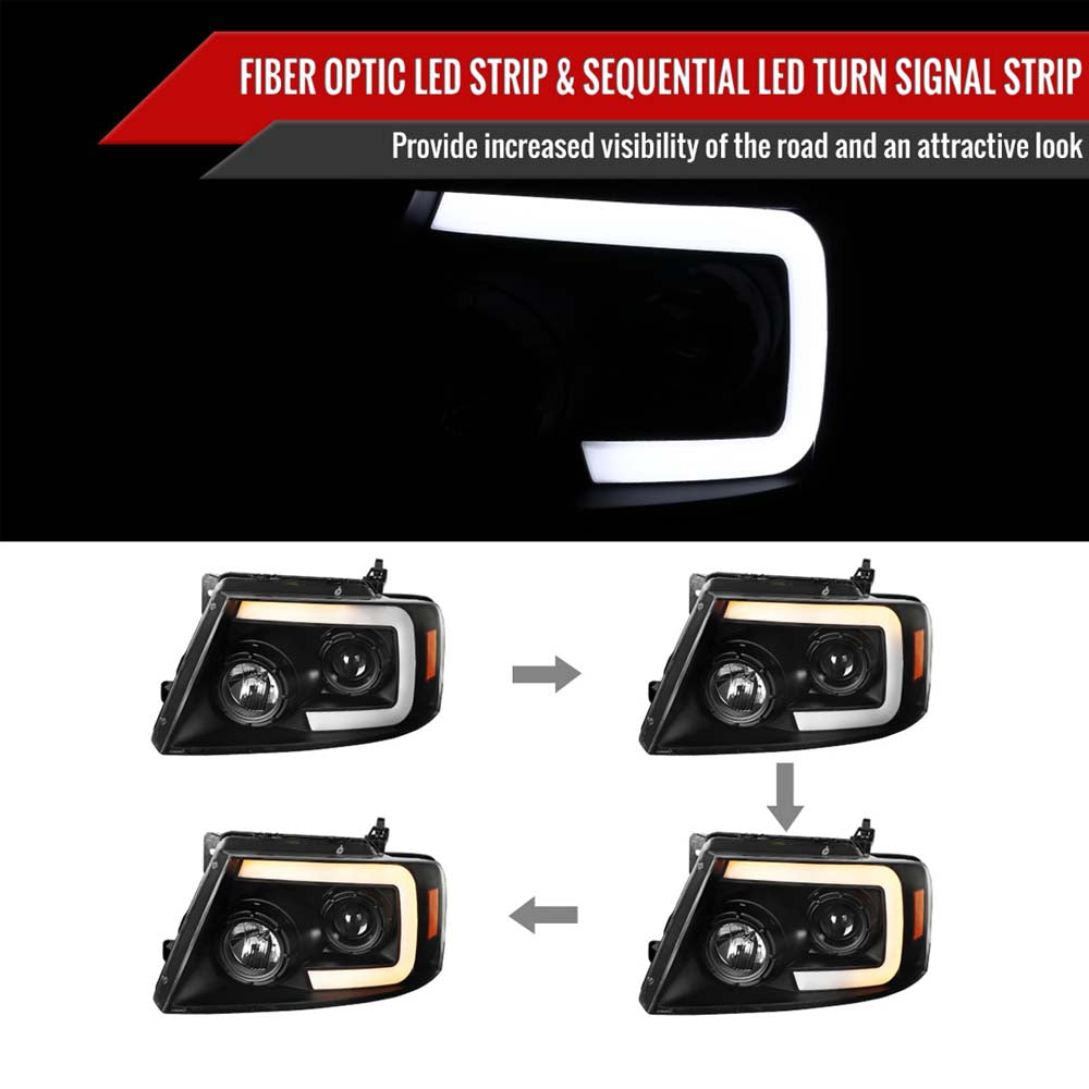 2004 - 2008 Ford F-150 Switchback Sequential LED C-Bar Projector Headlights (Matte Black Housing/Clear Lens) image 3