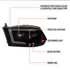 2009-2018 Dodge RAM 1500 / 2019-2021 RAM Classic/ 2010-2018 RAM 2500 3500 Switchback Sequential LED C-Bar Projector Headlights (Black Housing/Smoke Lens) image 6