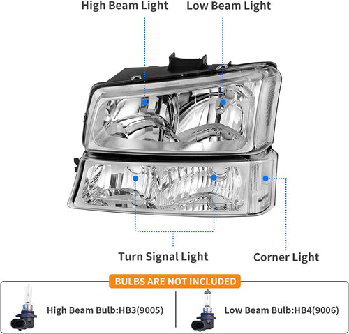 2003-2007 Headlight Assembly Compatible with 2003 2004 2005 2006 Avalanche Silverado 1500 2500 3500/2007 Chevrolet Silverado Classic Chrome Housing image 1