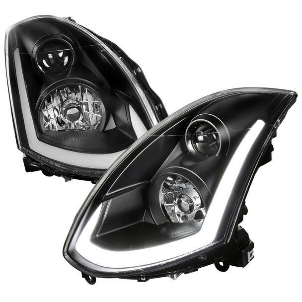 2003-2007 Infiniti G35 Coupe LED Bar Projector Headlights w/ Sequential Turn Signals (Matte Black Housing/Clear Lens) image 0