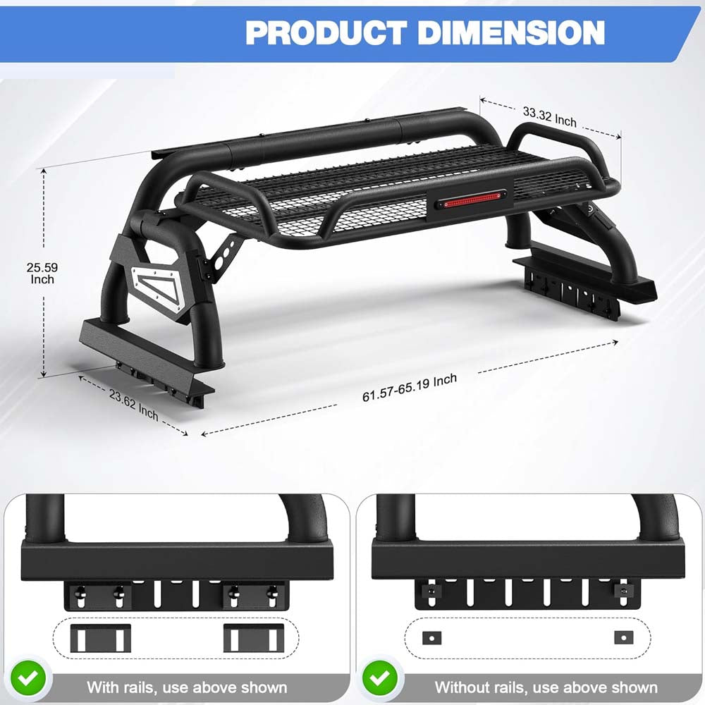 Truck Roll Bar with Basket Heavy Duty Sport Bar Chase Rack for Full Size Trucks image 3
