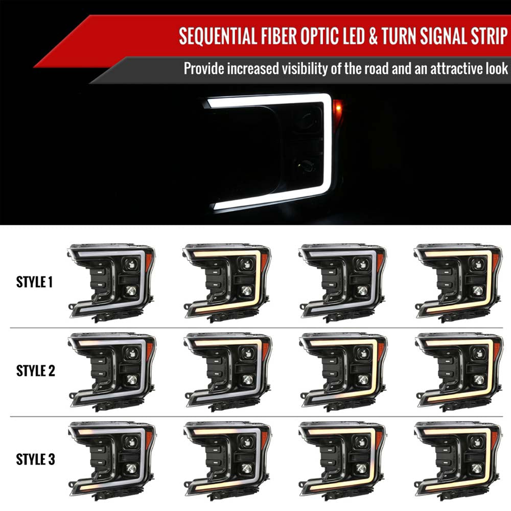 2018 - 2020 Ford F-150 LED C-Bar Projector Headlights w/ Switchback Sequential Turn Signal Lights/Black Housing image 3