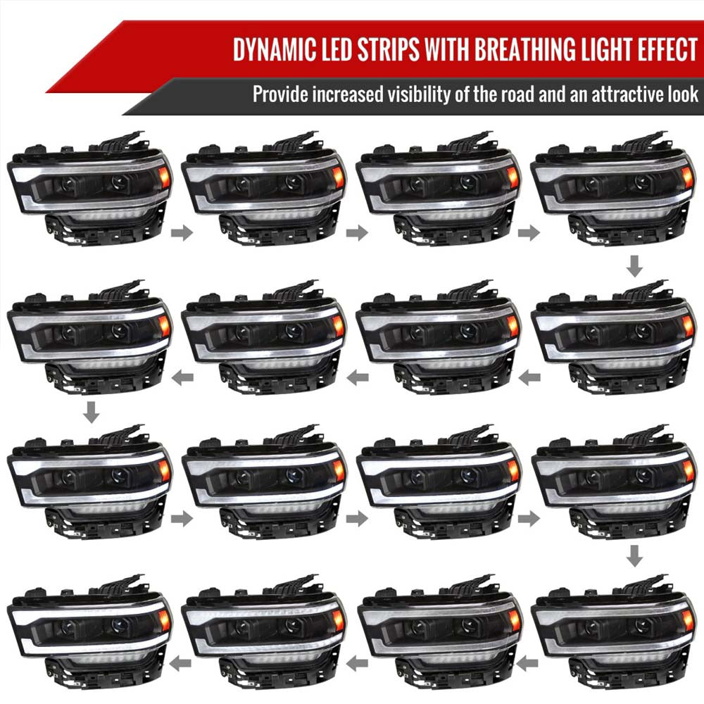 2019-2024 Dodge RAM 2500/3500/4500/5500 Switchback Sequential LED Turn Signal Projector Headlights (Matte Black Housing/Clear Lens) image 2