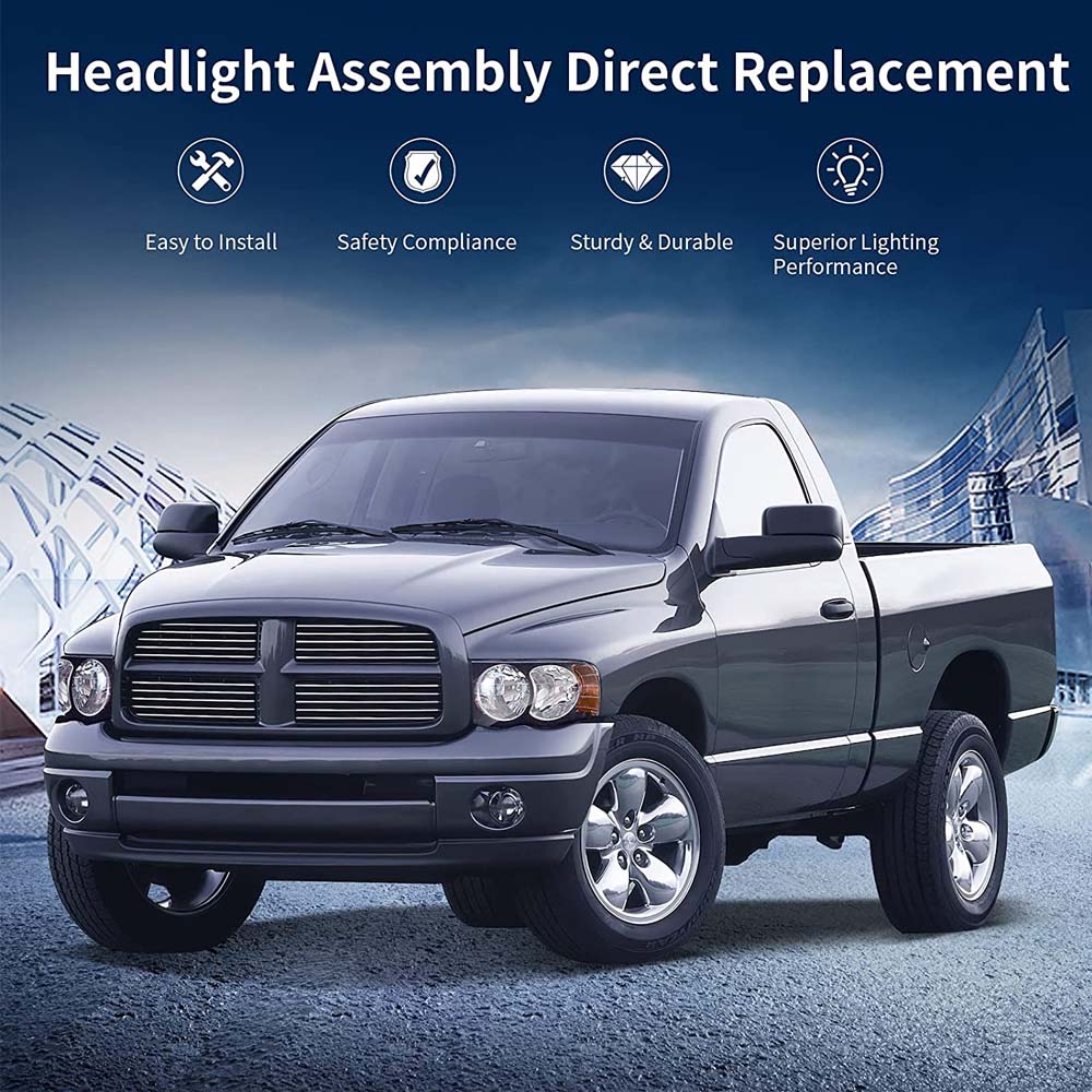 Headlight Assembly Compatible with 2002-2005 Dodge Ram Black Housing image 3