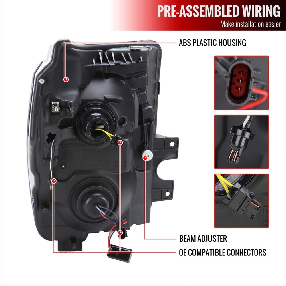 2011-2016 Ford F-250/F-350/F-450/F-550 Switchback Sequential LED C-Bar Projector Headlights (Black Housing/Clear Lens) image 10