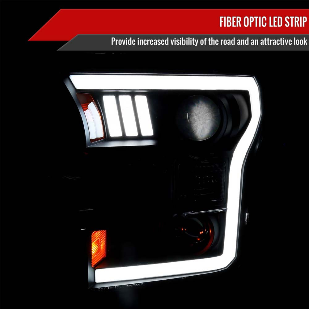 2015 - 2017 Ford F-150 LED Bar Projector Headlights - (Matte Black Housing/Clear Lens) image 1