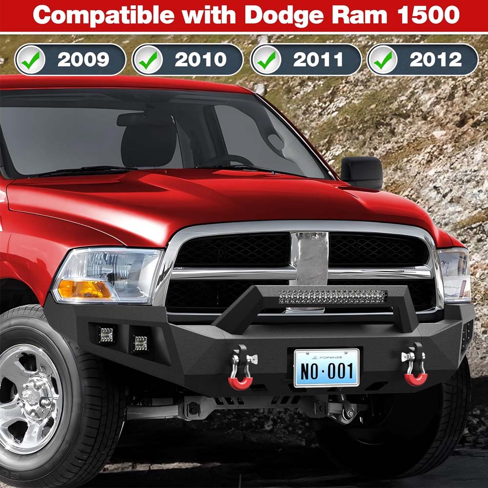 2009 - 2012 Dodge RAM 1500 Full Width Front Bumper - With Winch Plate, LED Lights, D-rings image 7