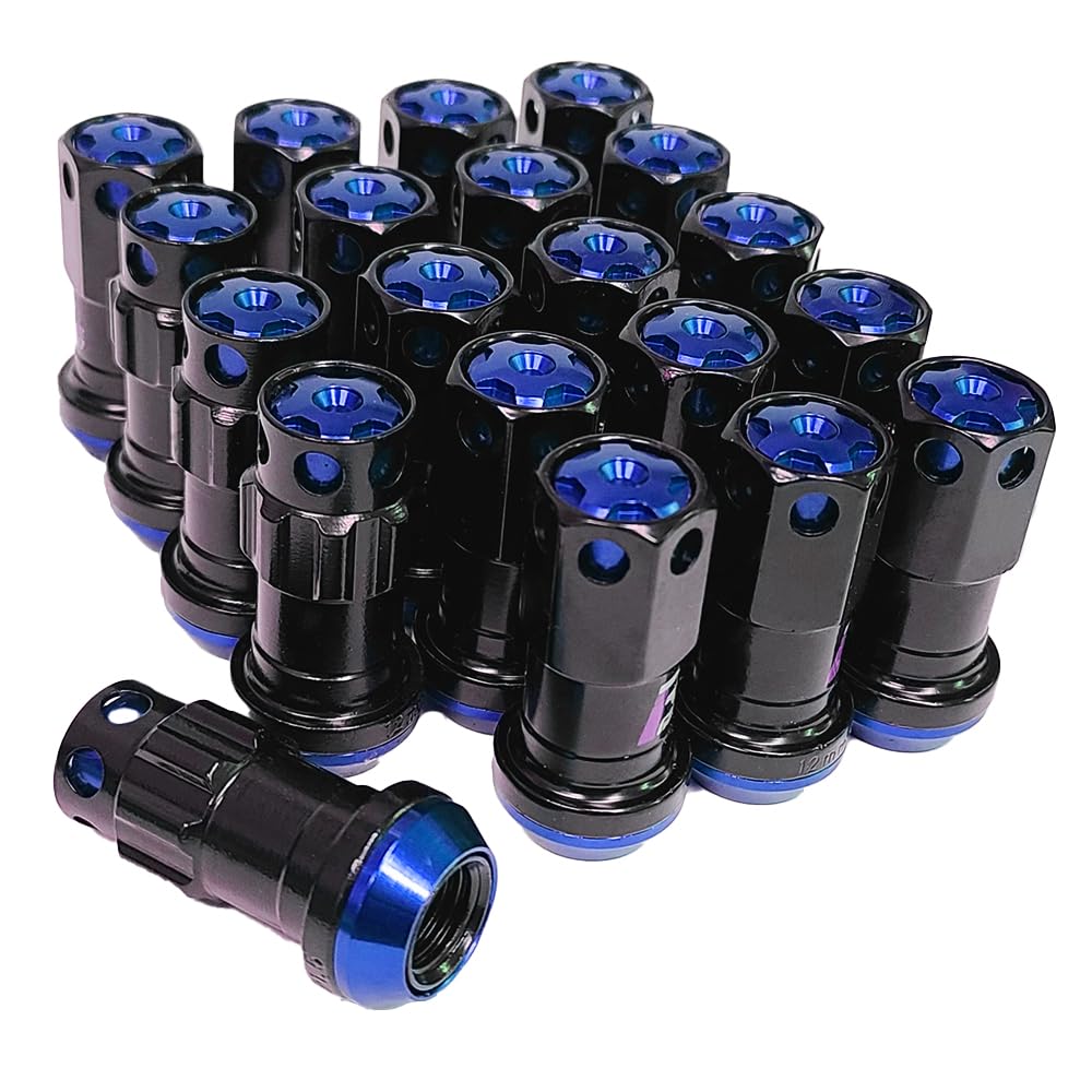 M12 X 1.5 Lug Nut Set Anti Theft Wheel Nuts Racing Steel Security Lock Nuts 20pc (Blue) image 0