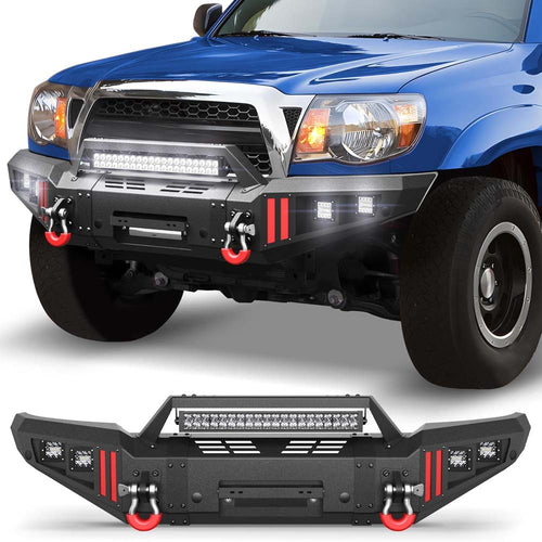 Tacoma Front Heavy Duty Steel Offroad Bumper w/ Winch Plate, Lights, D-rings for 2005 - 2015 Tacoma 2nd Gen Pickup Trucks image 1