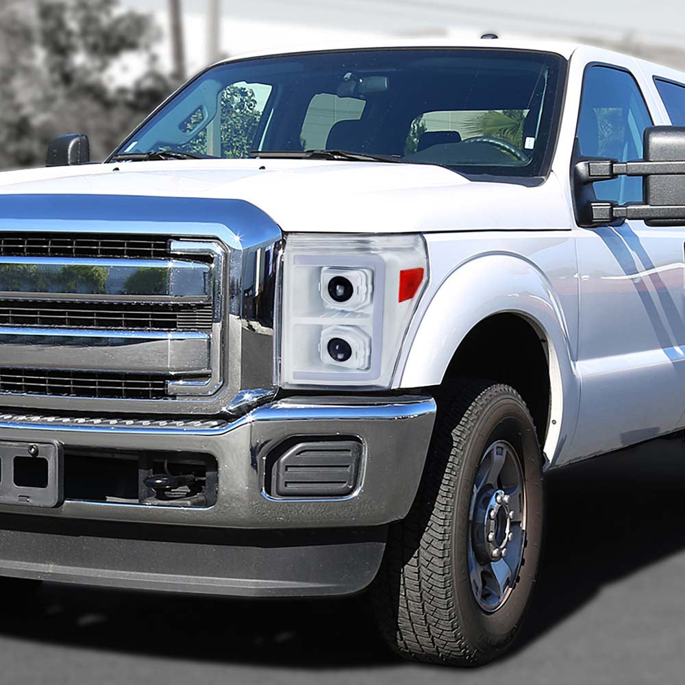 2011-2016 Ford F-250/F-350/F-450/F-550 Switchback Sequential LED C-Bar Projector Headlights (White Housing/Clear Lens) image 7
