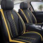 Universal 5 Seat Car Cover Black and Yellow PU Leather image 0