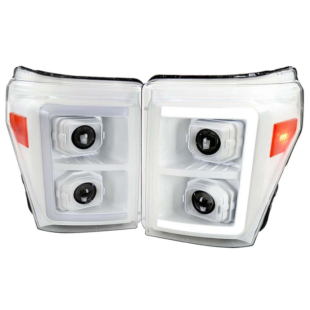 2011-2016 Ford F-250/F-350/F-450/F-550 Switchback Sequential LED C-Bar Projector Headlights (White Housing/Clear Lens) image 0