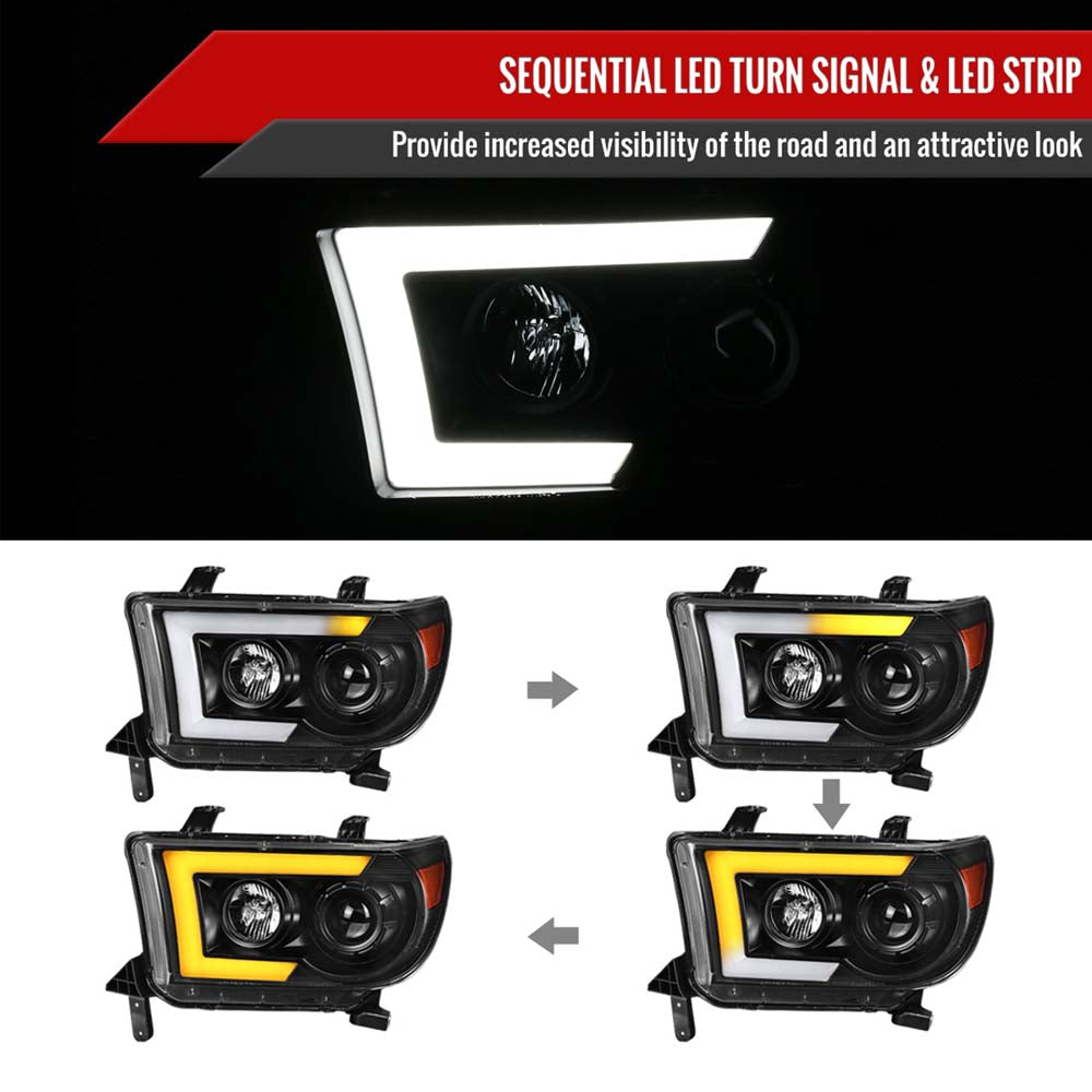 2007 - 2013 Toyota Tundra / 2008 - 2017 Sequoia Switchback Sequential LED C-Bar Projector Headlights (Black Housing/Clear Lens) image 1