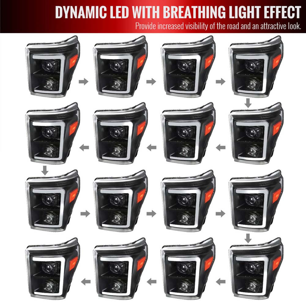 2011-2016 Ford F-250/F-350/F-450/F-550 Switchback Sequential LED C-Bar Projector Headlights (Black Housing/Clear Lens) image 4