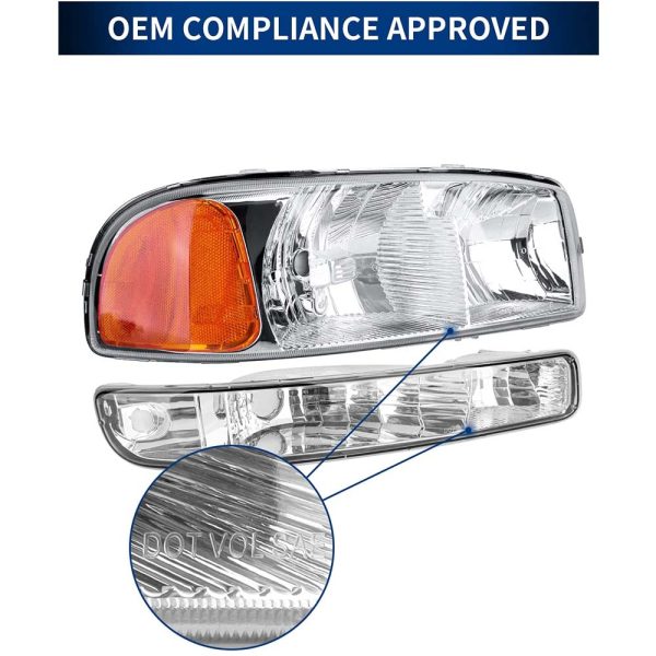 Headlight Assembly 1999-2006 GMC Sierra 1500 2500 3500 / 00-06 GMC Yukon Chrome Housing Crystal Clear Lens - Image 4