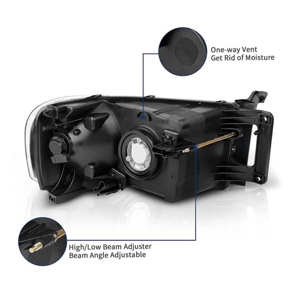 Headlight Assembly Compatible with 2002-2005 Dodge Ram Black Housing - Image 3