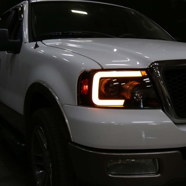 2004 - 2008 Ford F-150 Switchback Sequential LED C-Bar Projector Headlights (Matte Black Housing/Clear Lens) - Image 10