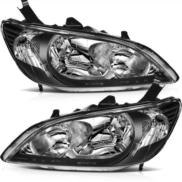 2004-2005 Honda Civic Headlight Assembly  Black Housing Clear Lens