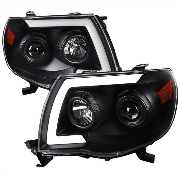 2005 - 2011 Toyota Tacoma LED Bar Projector Headlights w/ Sequential Turn Signal Lights (Matte Black Housing/Clear Lens)